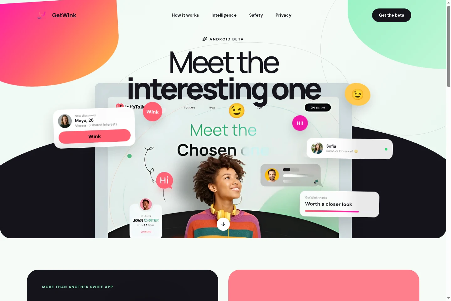 Screenshot of the GetWink website