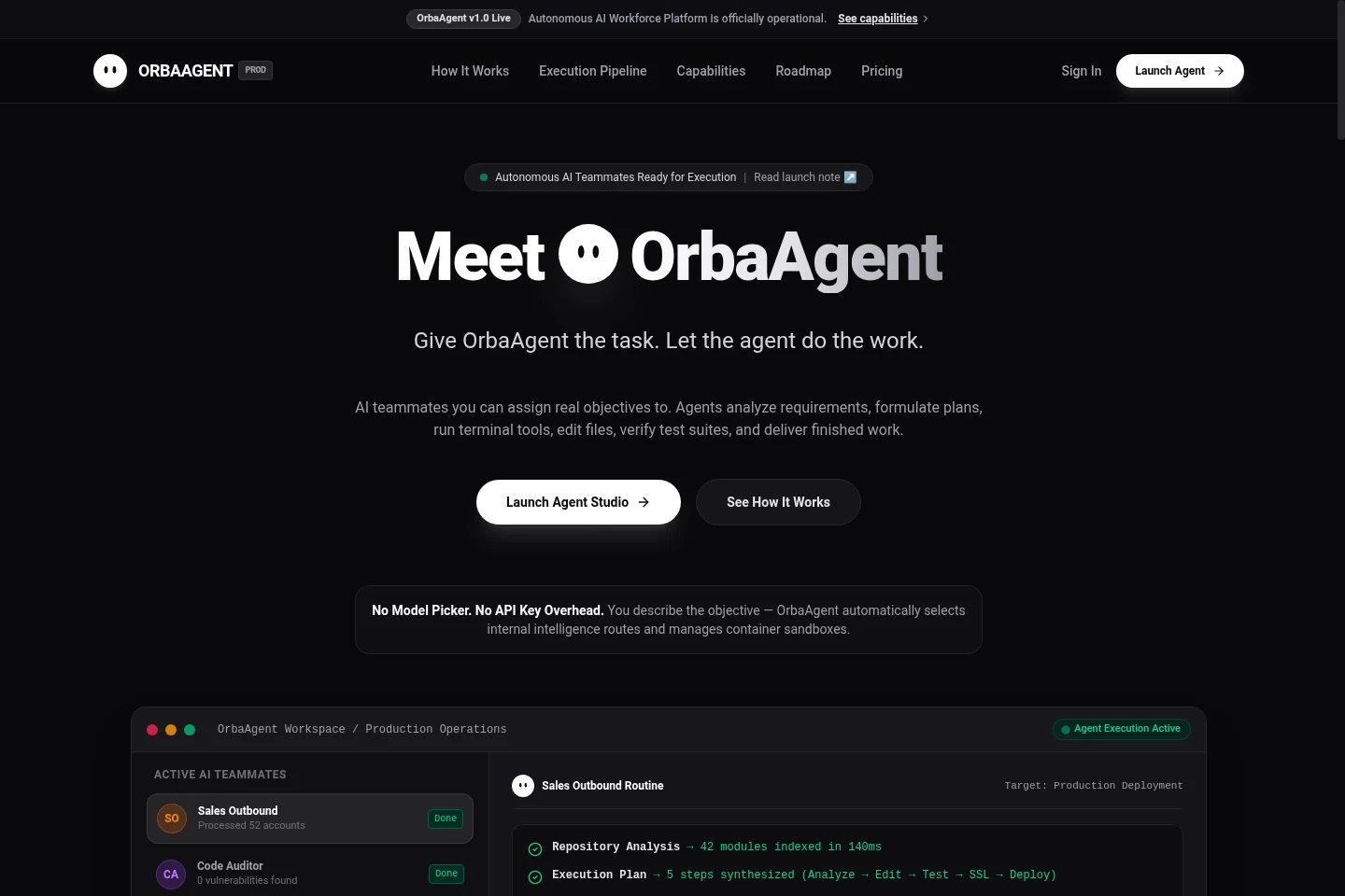 Screenshot of the Orba Agent website
